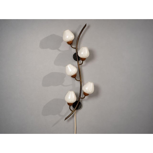 1940s 1940s Mid-Century Modern, Astra, Monumental Floral Sconces, Copper, Brass, Glass - a Pair For Sale - Image 5 of 14