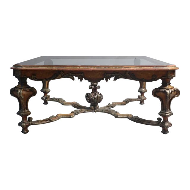 Late 19th Century Venetian Silver Gilt Carved Wood Coffee Table For Sale