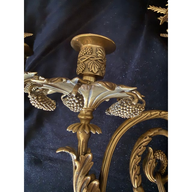 Vintage Pair Decorative Crafts Inc. Neoclassical Brass Two Arm Candle Sconces. Rare For Sale - Image 9 of 10