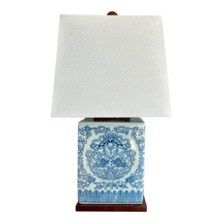 Lauren Ralph Lauren Porcelain Chinoiserie Blue and White Koi Fish Table Lamp, Pair Available For Sale