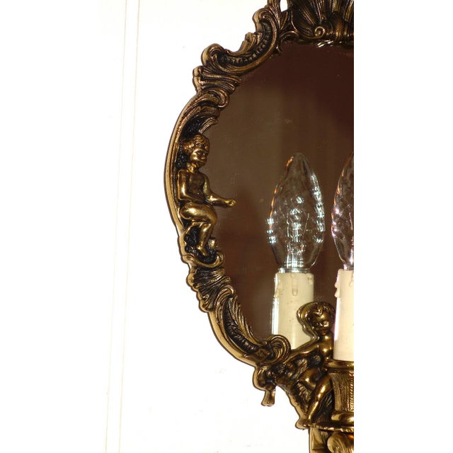 Antique Brass Mirror Putti Wall Lamps from Unbekannt, 1920s, Set of 2, in Very Good conditions. Designed 1920 to 1949 I...