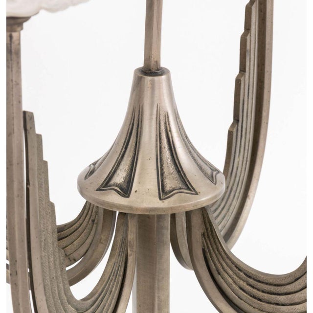 Early 20th Century Art Deco Five-Branch Glass and Marble Table Lamp For Sale - Image 5 of 9