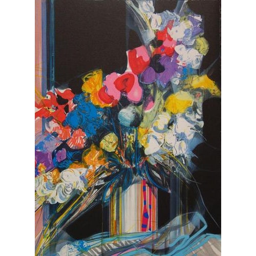 Jean-Baptiste VALADIE Blue, white and red bouquet Original lithograph Signed in pencil Numbered / 199ex On 71 x 56 cm...