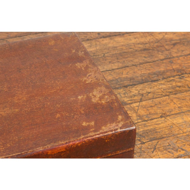 Chinese 19th Century Qing Dynasty Red Painted Paper Bound Trunk with Brass Lock For Sale - Image 10 of 13