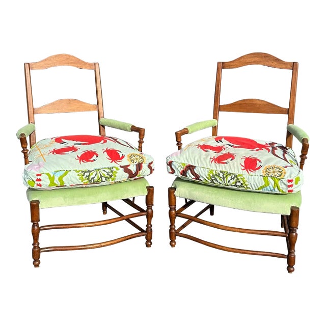 1960s Pair of Vintage Occasional Chairs With Down Pillows With Designer Fabric For Sale