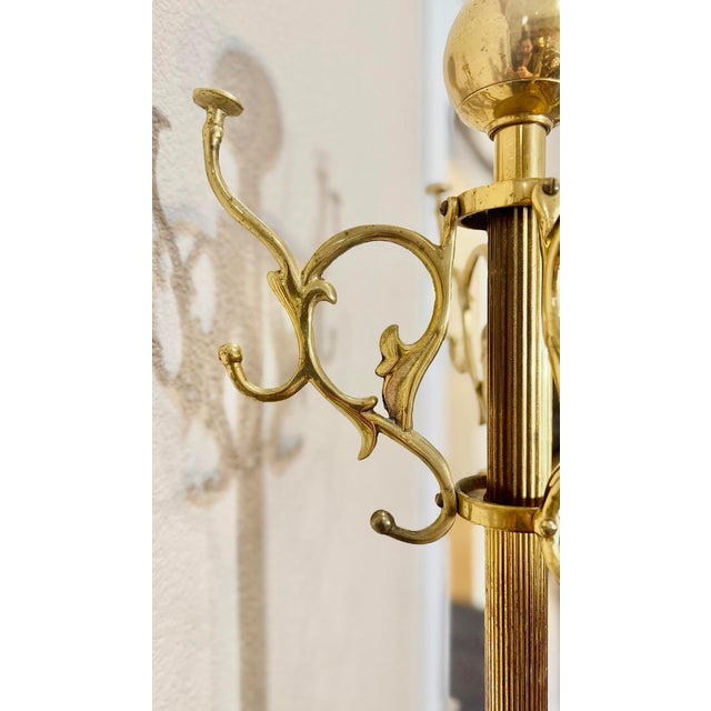 Hollywood Regency Vintage Ornate Solid Brass Coat Stand Rare Very Good Condition For Sale - Image 3 of 5