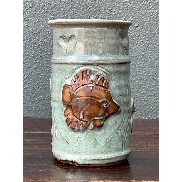 Pistachio Handcrafted Sea Life Motif Ceramic Vase For Sale - Image 8 of 15