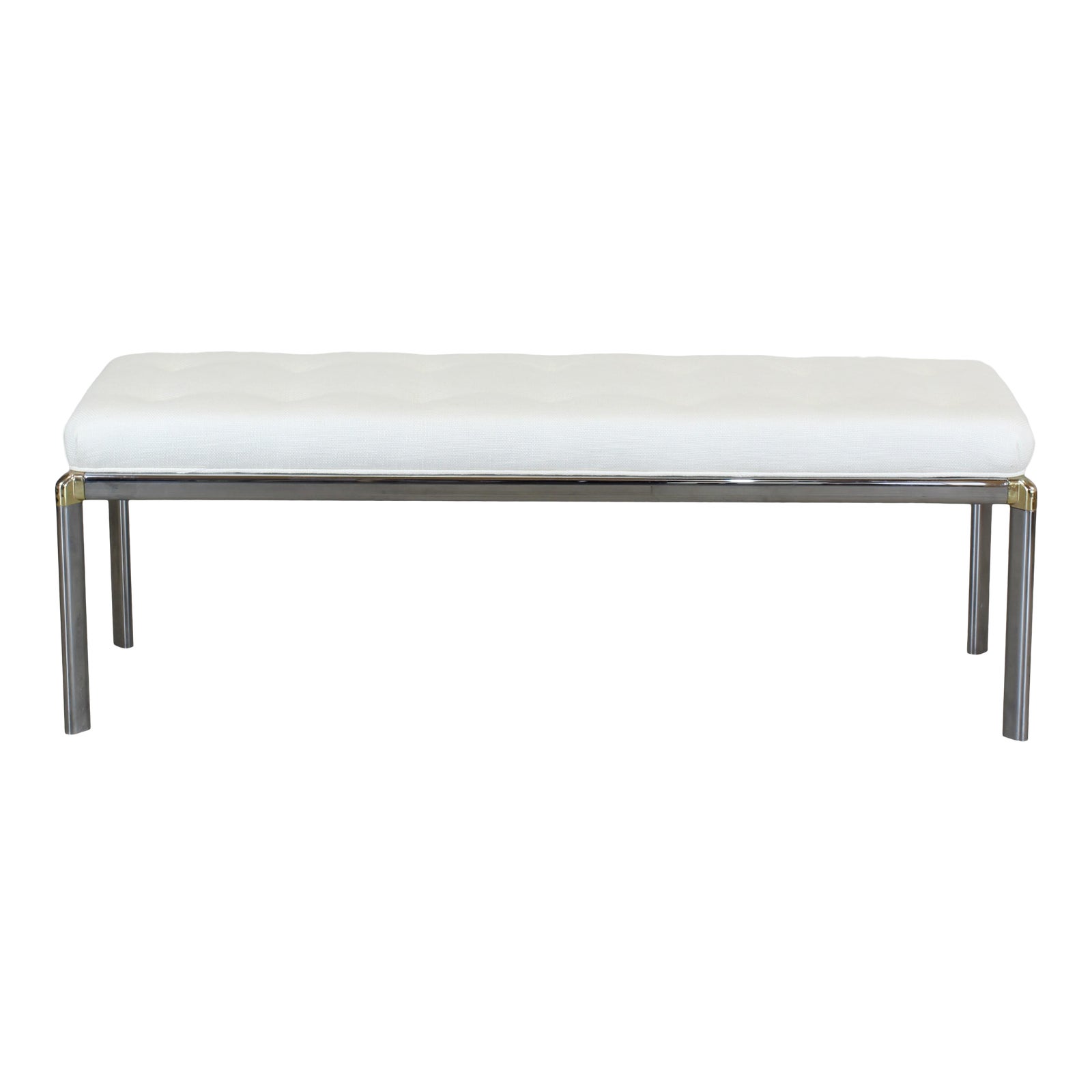 Mid Century Chrome Bench With Linen Cushion Top Cream Linen Bench Chrome Bench Chairish