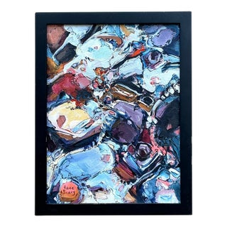 Vintage Boho Original Abstract Oil on Canvas For Sale