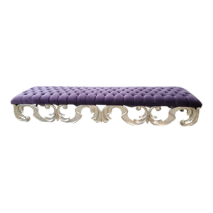 Vintage Christopher Guy Scrolled Silver Gilded Mahogany Tufted Bench in Original Purple Velvet