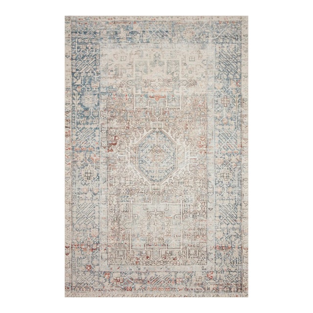 Chris Loves Julia x Loloi Jules Natural / Ocean 3'-6" x 5'-6" Accent Rug For Sale