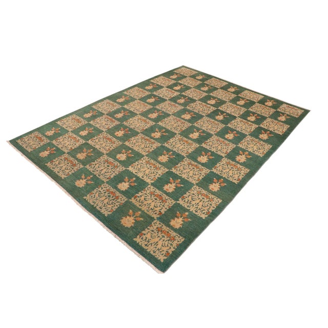 Bohemien Ziegler Green Tan Hand-Knotted Wool Rug - 9'11'' X 13'6'' For Sale - Image 4 of 8