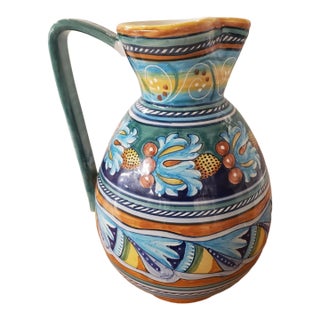 Circa 1970 Italian Deruta Ware Faience Pottery Stamped Pitcher, Made in Italy For Sale