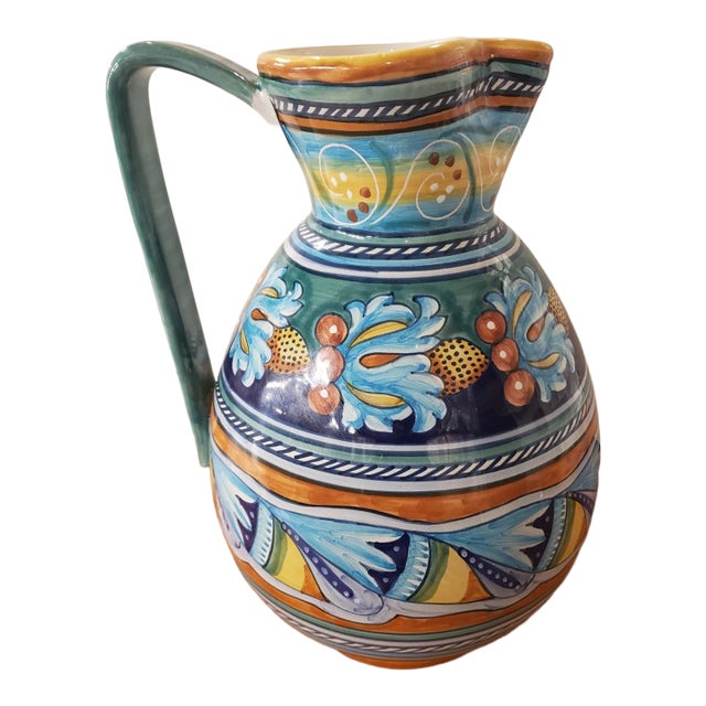 Circa 1970 Italian Deruta Ware Faience Pottery Stamped Pitcher, Made in Italy For Sale
