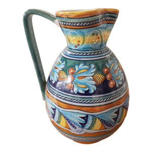Circa 1970 Italian Deruta Ware Faience Pottery Stamped Pitcher, Made in Italy