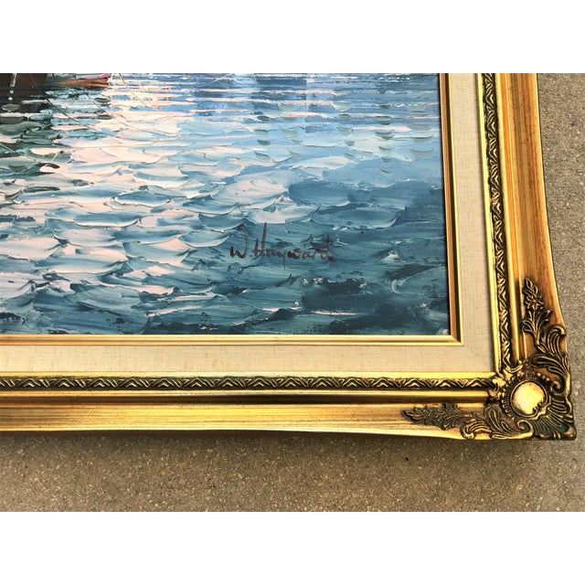 Vintage Signed & Framed W. Haywood Painting on Canvas, Boats and Old Boathouse For Sale In West Palm - Image 6 of 10