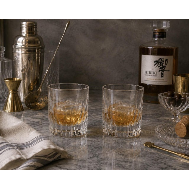 A refined pair of Baccarat Rotary pattern crystal old fashioned glasses in the now discontinued design. Crisp vertical...