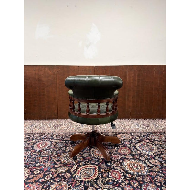English Green Chesterfield Desk Chair For Sale - Image 4 of 8