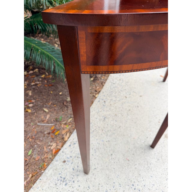 Brown Long Federal Style Demi Lune Inlaid Mahogany Console Table For Sale - Image 8 of 13