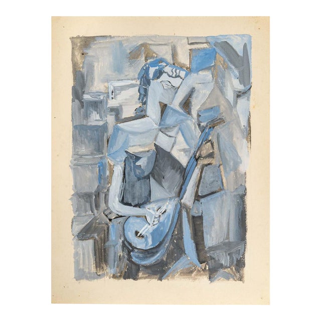 Woman With a Mandolin, 20th Century, Oil on Paper For Sale