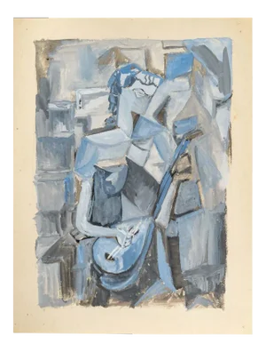 Woman With a Mandolin, 20th Century, Oil on Paper
