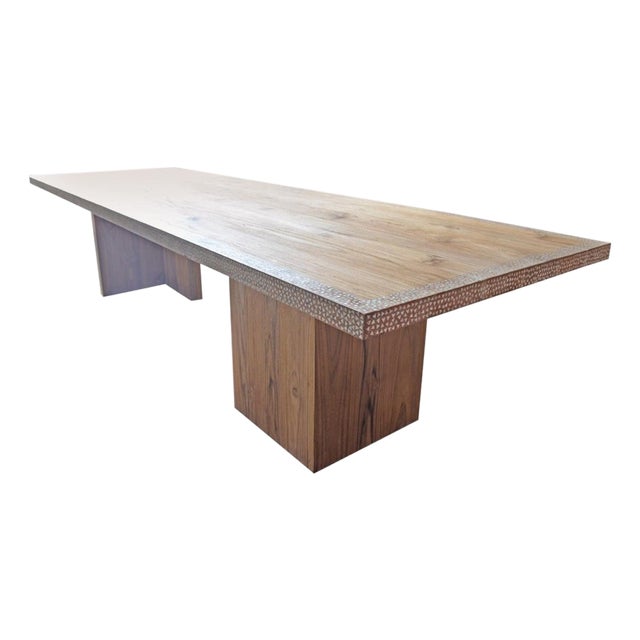 Andrianna Shamaris Shell Inlay Teak Wood Dining Table For Sale