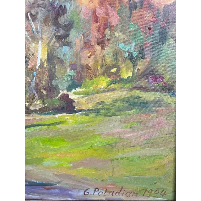 Girair Poladian Signed 1994 Landscape Oil Painting in Ornate Gilt Frame 1994 For Sale - Image 4 of 14