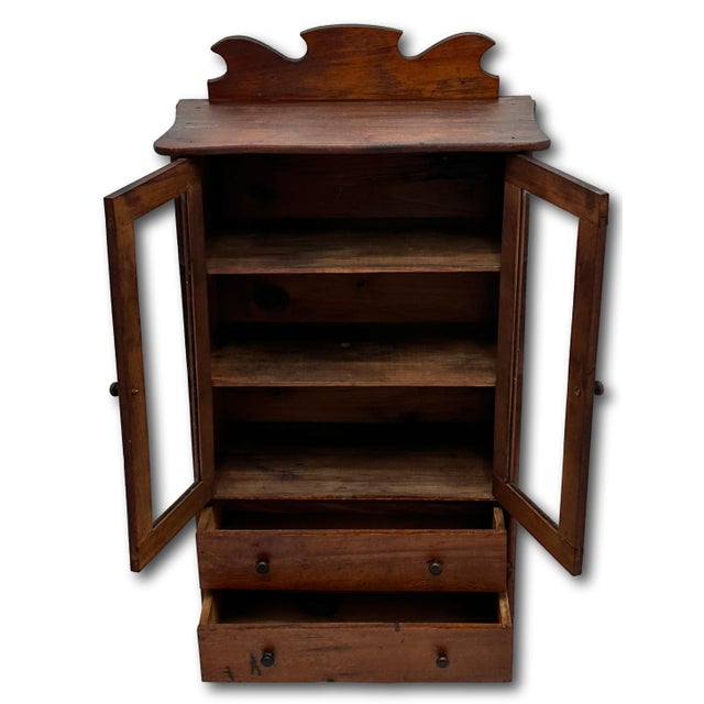 Sienna Unusual Early 1900s Antique American Miniature Size Wood & Glass Front "Salesmans Sample" Kitchen Hutch - 23 Inches Tall For Sale - Image 8 of 18