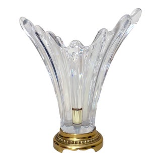 Vintage French Hand Blown Clear Glass Crystal Brass Splash Electric Table Lamp For Sale