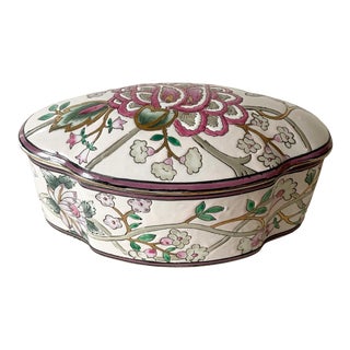 Mid Century Pink and Green Floral Box For Sale