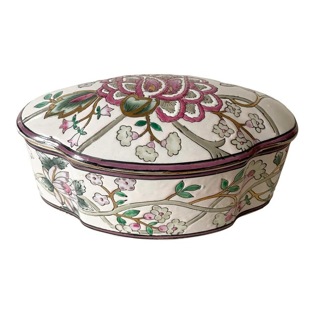 Mid Century Pink and Green Floral Box For Sale