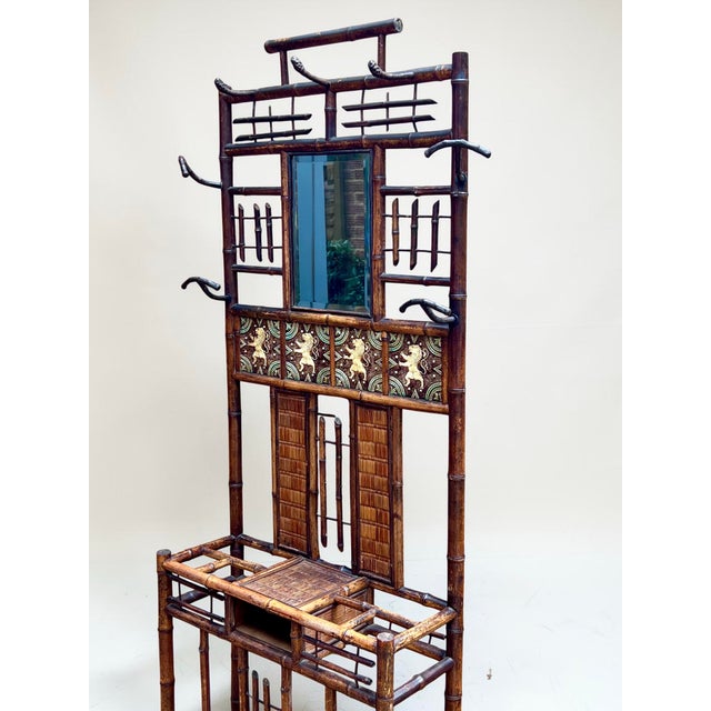 Victorian Bamboo Coat Stand with Mirror and Umbrella Stand, 1890s For Sale - Image 4 of 11