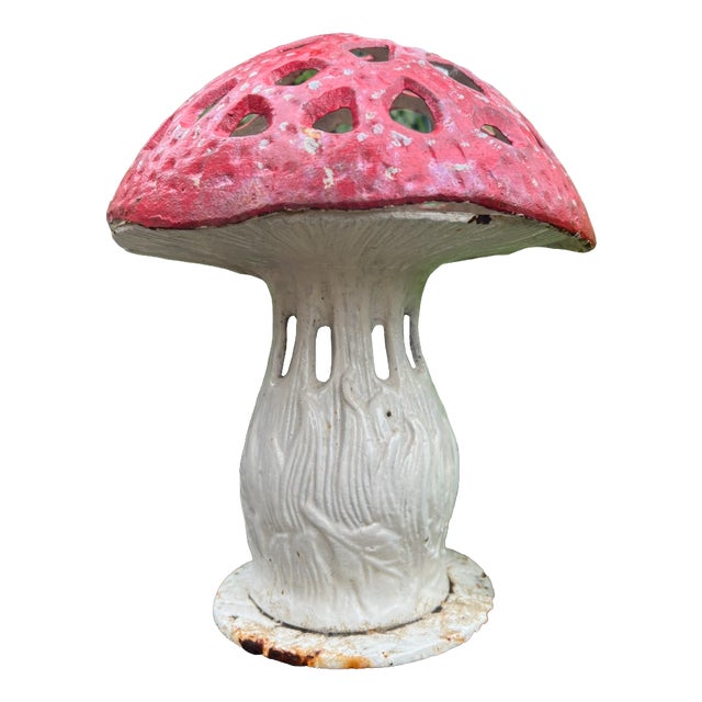Vintage Cast Iron Mushroom Candle Garden Lantern For Sale
