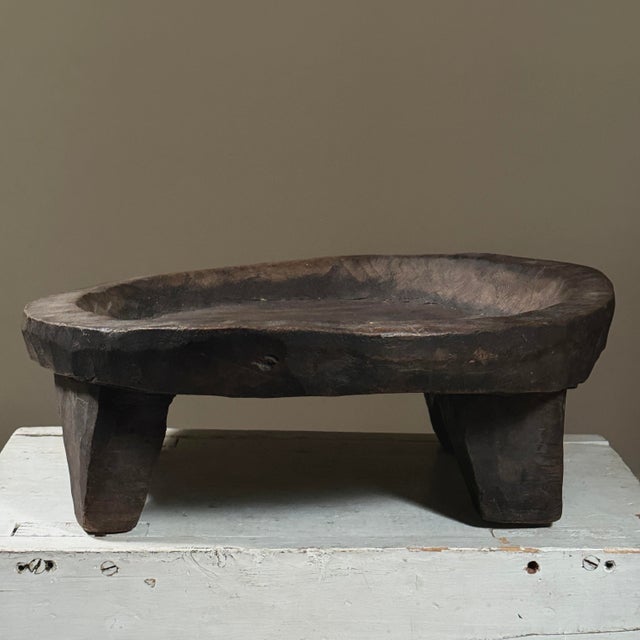 Rustic Antique Hand Carved Folk Art African Patinated Tray/Brutalist For Sale - Image 3 of 12