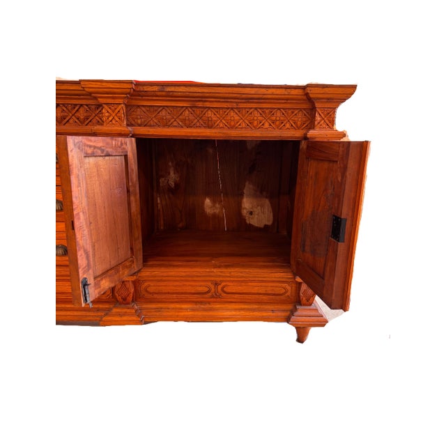 Vintage Mexican Carved Oak Credenza / Sideboard Buffet, 1980s For Sale - Image 9 of 18