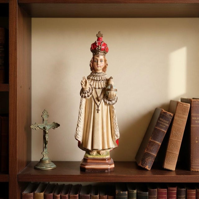 Sculpture Materials Vintage Infant Jesus of Prague Chalkware Statue-Italy-Catholic-Religious-Christ For Sale - Image 7 of 10