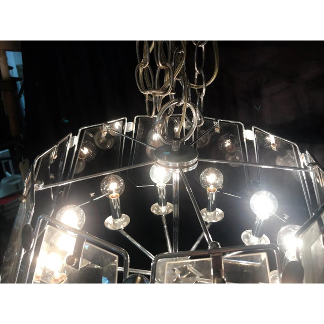 Metal Mid 20th Century Smoked Glass and Chrome Chandelier in the Style of Fredrick Raymond For Sale - Image 7 of 13