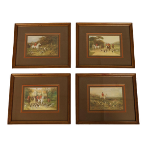 Set of Four Vintage Fox Hunt Scene Framed Prints