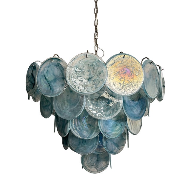 Space Age Murano Chandelier with 57 Blue Albaster Iridescent Glasses, 1990s For Sale