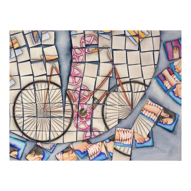 "La Birula De Nenuca" the Bicycle of Nenuca - Original Watercolor Painting by Marco Antonio Bustamante Underwood For Sale