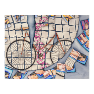 "La Birula De Nenuca" the Bicycle of Nenuca - Original Watercolor Painting by Marco Antonio Bustamante Underwood