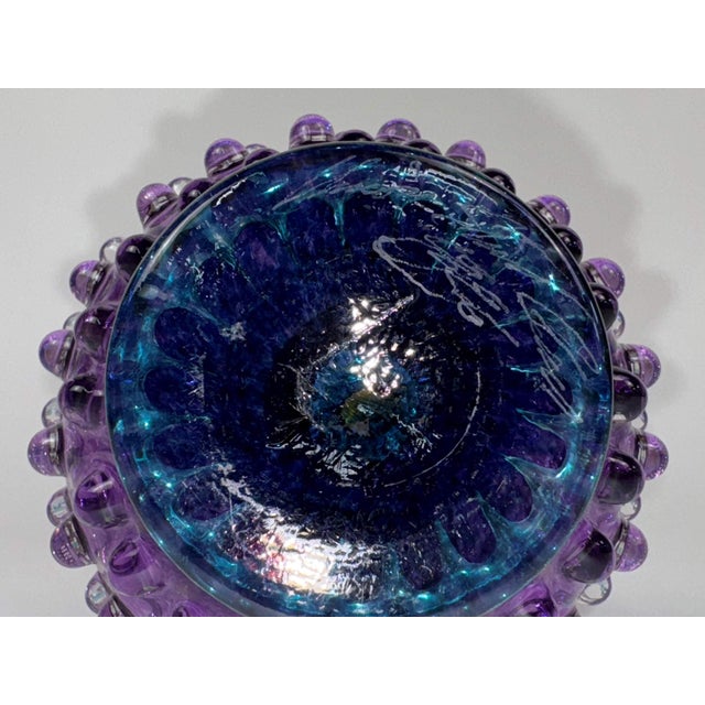 Late 20th Century Blue and Purple Hobnail Art Glass Bud Vase For Sale - Image 10 of 11