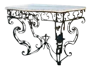 Iron Console Table Specimen Marble Top Serpentine