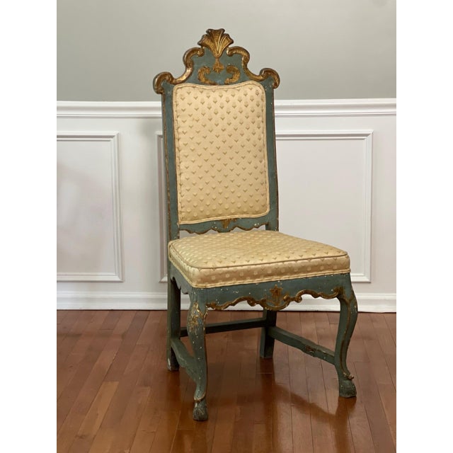 Wood 18th Century Hand Carved Italian Rococo Painted and Parcel Gilt Side Chair For Sale - Image 7 of 16