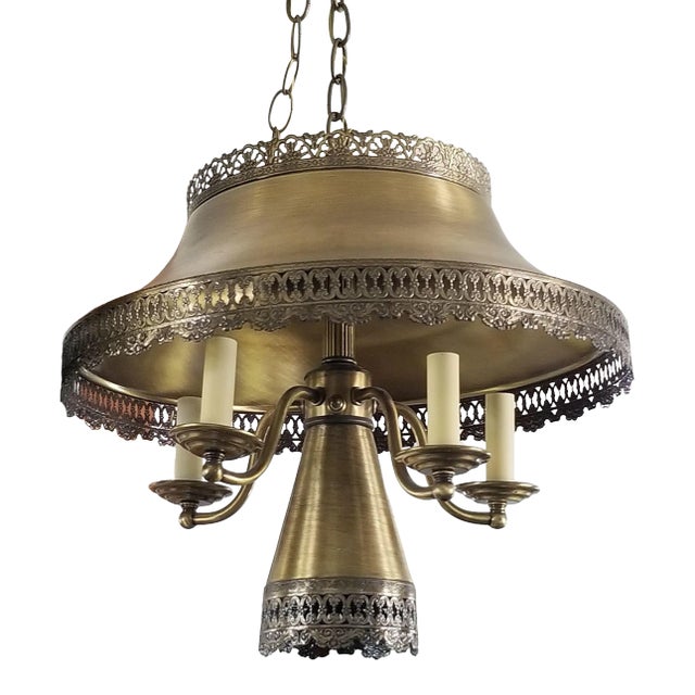 Bouillotte Toleware Metal Swag Lamp 6 Candelabra Lights Mid 20th Century For Sale