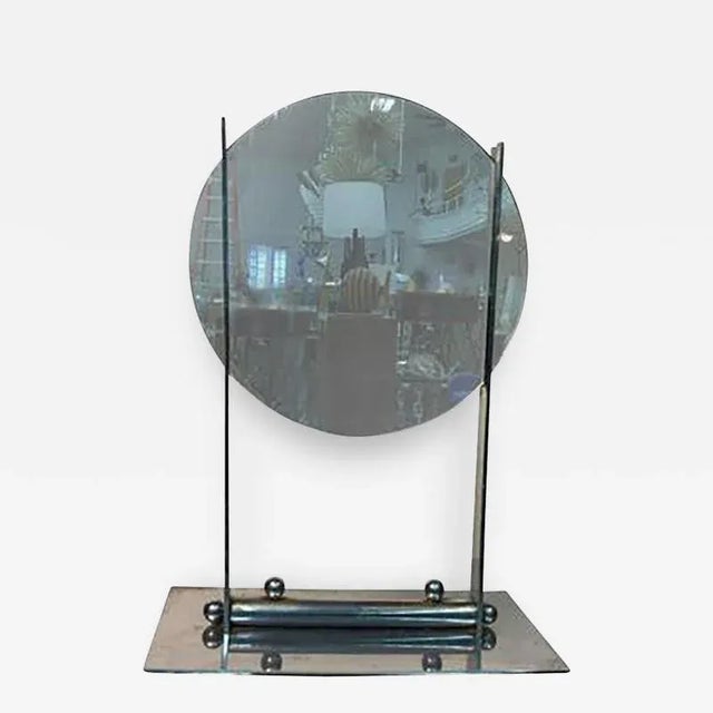 Donald Deskey Art Deco Round Table Mirror on a Nickel Bronze Stand Attributed to Donald Deskey For Sale - Image 4 of 4