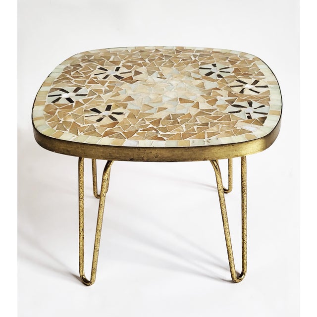 Mid-Century Modern Mosaic and Brass Side Table with Hair Pin Legs from Ilse Möbel, 1950s For Sale - Image 4 of 10