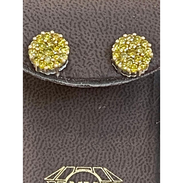 2 Carat Yellow Diamond Floral Cluster Flower Stud Earrings 14 Karat White Gold For Sale - Image 18 of 18