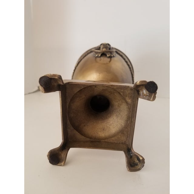 Antique Brass Four Footed Ringed Lion Head Urn For Sale - Image 4 of 8