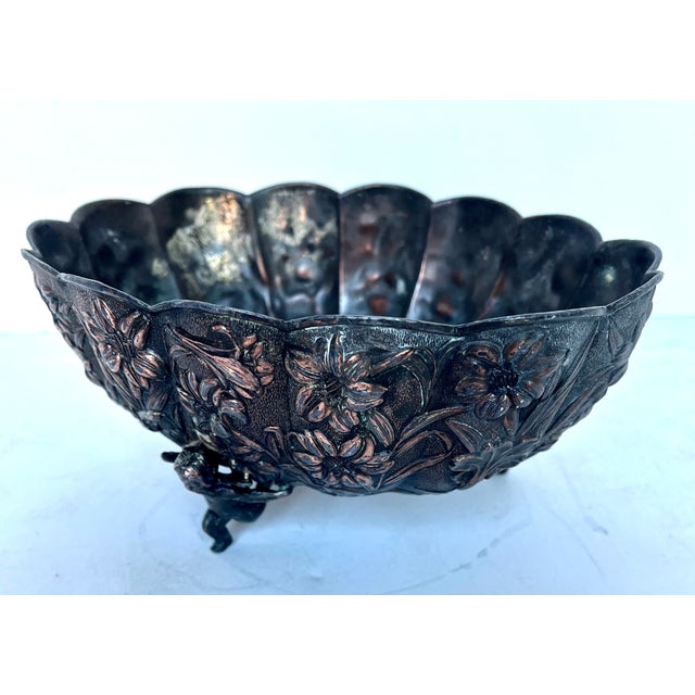 Vintage Scalloped Embossed Copper Jardiniere Footed Bowl For Sale - Image 10 of 18